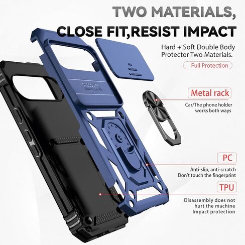 for Google Pixel 9 / Pixel 9 Pro Case with Camera Lens Cover HD Screen Protector, Dual Layer Military-Grade Tested Magnetic Ring Holder Kickstand Protective Phone Case for Pixel 9/9 Pro (Navy Blue) in Saudi Arabia