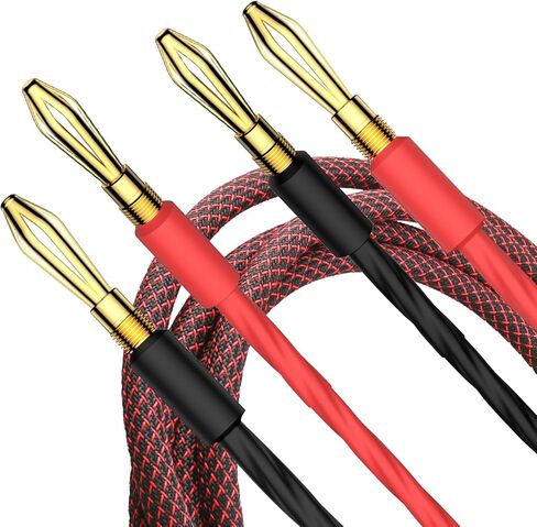 Pair HiFi Braided Speaker Cable Gold Banana to Banana Plugs Audio Stereo Loudspeaker Wire Cords AWG -99.99% OFC Conductor (6.6FT/2M) in Saudi Arabia