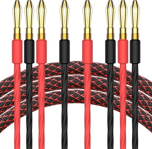 Pair HiFi Braided Speaker Cable Gold Banana to Banana Plugs Audio Stereo Loudspeaker Wire Cords AWG -99.99% OFC Conductor (6.6FT/2M) in Saudi Arabia