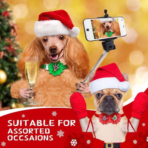 24 Pieces Christmas Dog Flower Collar Dog Bowties Adjustable Dog Collar Flower Artificial Diamond Flower Collar Christmas Dog Bow Collar Xmas Dog Accessories for Dogs Cats Pets (Elegant Style) in Saudi Arabia