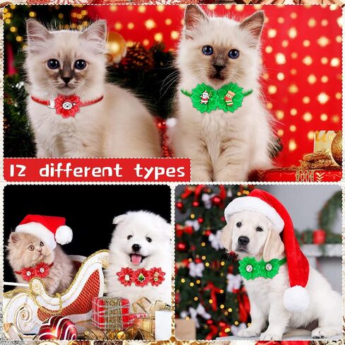 24 Pieces Christmas Dog Flower Collar Dog Bowties Adjustable Dog Collar Flower Artificial Diamond Flower Collar Christmas Dog Bow Collar Xmas Dog Accessories for Dogs Cats Pets (Elegant Style) in Saudi Arabia