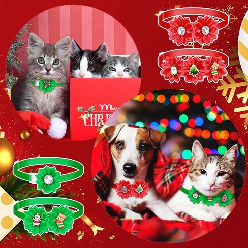 24 Pieces Christmas Dog Flower Collar Dog Bowties Adjustable Dog Collar Flower Artificial Diamond Flower Collar Christmas Dog Bow Collar Xmas Dog Accessories for Dogs Cats Pets (Elegant Style) in Saudi Arabia