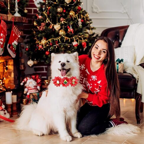 24 Pieces Christmas Dog Flower Collar Dog Bowties Adjustable Dog Collar Flower Artificial Diamond Flower Collar Christmas Dog Bow Collar Xmas Dog Accessories for Dogs Cats Pets (Elegant Style) in Saudi Arabia