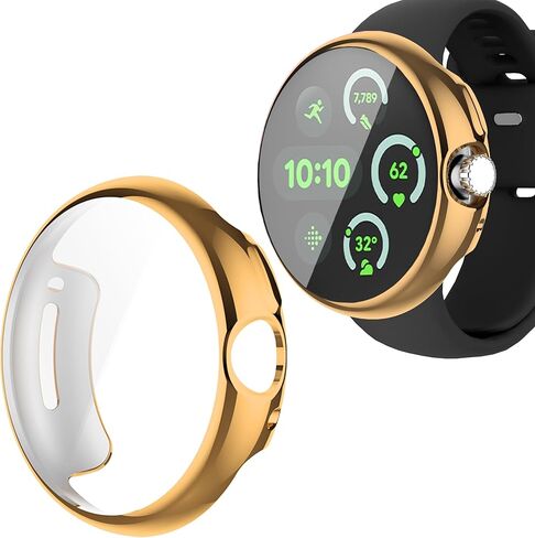 Wugongyan Screen Protector Case Compatible with Google Pixel Watch/Pixel Watch 2/Pixel Watch 3 41mm 45mm Soft TPU Protective Cover (Gold, 45mm) in Kuwait