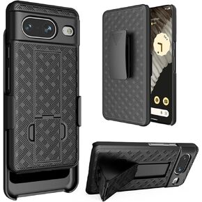 Google Pixel 8 Case Holster, Google Pixel 8 Cover, Swivel Belt Clip Kickstand Holder, Slim Rugged Full Body Armor Shell Protective Pouch Cover for Google Pixel 8 2023 Release, Black
