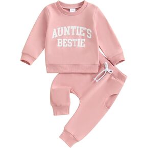 Toddler Baby Girl Auntie Outfits Funny Letter Long Sleeve Crewneck Sweatshirt Tops and Pants Fall Winter Clothes Set