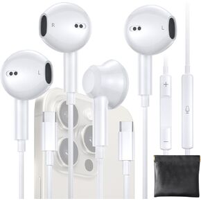 [2 Packs] USB C Headphones for iPhone 16/16 Pro Max/16 Pro/16 Plus/15 Pro Max, [MFi Certified] USBC Headphones iPhone 16 Earphones Wired with Microphone & Volume Control HiFi Stereo Type C Earphones