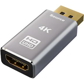 محول Displayport إلى HDMI 4K، محول شاشة Displayport DP إلى HDMII فيديو DP إلى HDTV ذكر إلى أنثى، منفذ عرض إلى HDMI، محول أحادي الاتجاه متوافق مع Lenovo وHP وDell والمزيد - رمادي
