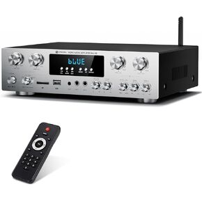 Vangoa Home Audio Receivers & Amplifiers Wireless, 4 Channel 440 Watt House Theater Stereo Amplifier AV Receiver w/Remote Control, USB/SD/2 Mic-in Echo/EQ/LED/AUX Inputs/FM Selector for Studio Office