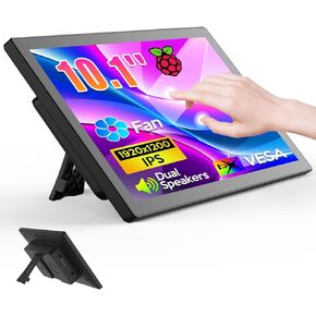 10.1 Inch Touchscreen Monitor - 1920x1200 HDMI Touch Screen Monitor 16:10 IPS Rpi Screen Display for Pi 5/4/3/2/Zero/B/B+ Win11/10/8/7 W/VESA,Speaker,Fan,Stand Free Driver