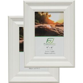 2-Pack - 4" x 6" White Wooden Picture Frames with Luxury Wide Molded Edges and Tempered Glass