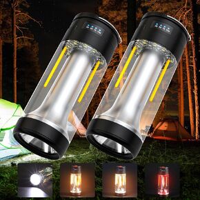 FZH Camp Lantern Rechargeable, Camp Light Flashlight with Magnetic, Power Bank, White/Warm/Red SOS Light Mode for Emergencies, Camping, Hiking,Tent