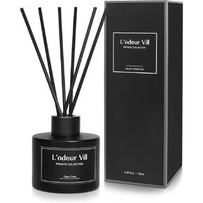L'odeur Vill Reed Diffuser, 3.4oz(100ml) Lavender Geranium Diffuser Set with 6 Oil Diffuser Sticks, Matte Black Aroma Scent Diffuser, Long Lasting Home Fragrance for Bathroom and Bathroom