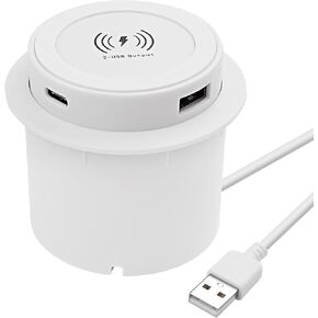 XMSJSIY Embedded Desktop Wireless Charger 10W 3-in-1 USB A/Type C Pop-UP Wireless Multifunctional Fast Charging Station for Bedside Table Desks Furniture (White) -1Pcs