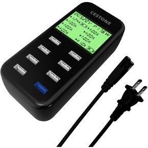 USB Charging Station,60W/12A 8-Port USB Desktop Charger, LCD Display for Multiple Devices Charging,Wall Charger,Compatible with Mobile Phones,Tablets, Headphones,Game Controller and More (Black)