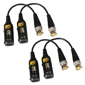 Video Balun 2 Pairs for CVI/TVI/AHD/CVBS 720P 1080P 4MP 5MP 8MP, Video Balun BNC Connector to UTP CAT5/5E/6 RJ45 for CCTV Surveillance Camera Systems