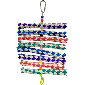 1244 Beady Fingertrap Shredder - Handmade colorful bird cage toy, Soft bamboo finger traps, Colorful plastic beads, Rubber ring, Shape changing, Easy for pets to shred apart, Great for small size bird