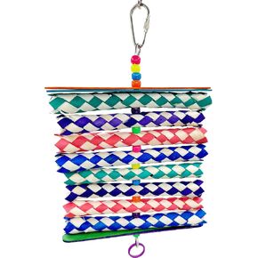 1244 Beady Fingertrap Shredder - Handmade colorful bird cage toy, Soft bamboo finger traps, Colorful plastic beads, Rubber ring, Shape changing, Easy for pets to shred apart, Great for small size bird