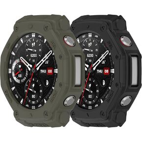 [2 Pack] T-Rex 3 Watch Case Cover Bumper Protection Accessories Compatible with Amazfit T-Rex 3 Smartwatch for Men (Black,Green)