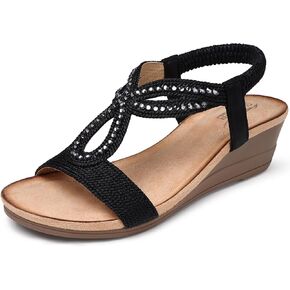 SHIBEVER Wedge Sandals for Women Fashion Sandal Walking Dressy Comfortable Ankle Strap Buckle