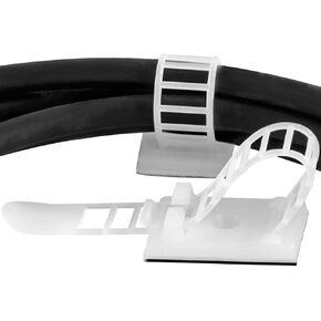 Pro-Grade, Adhesive-Backed Cable Straps 50 Pack. High-Strength, White Clamps for Electrical Wire Management and Organization. Tool-Free Installation for Home Or Office. Screw-Mount for Permanent Hold
