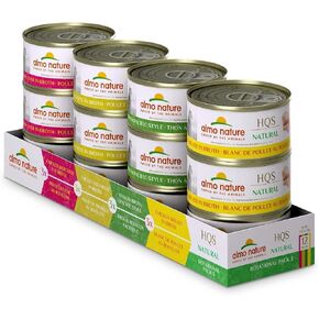 Almo Nature HQS Natural Wet Cat Food Variety Pack 2.47 oz (Pack of 12): (3) Chicken and Liver, (3) Chicken and Cheese, (3) Pacific Tuna, (3) Chicken Breast