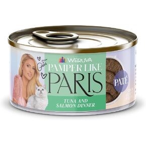 Weruva Paris Hilton Pamper Like Paris Natural Grain Free Wet Cat Food, Tuna and Salmon Paté, 2.47oz Can (Pack of 12)