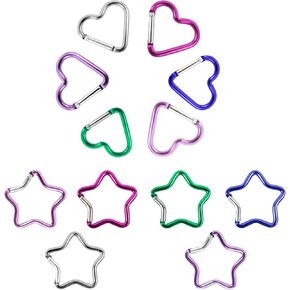 12 PCS Star Heart Carabiner, Cute Carabiner Clip for Keys, Cute Keychains for Backpacks, Large Small Mini Carabiner Clip, Cool Carabiner, Hiking Buckle Keychain Clasp for Bottles, Keys, Backpacks