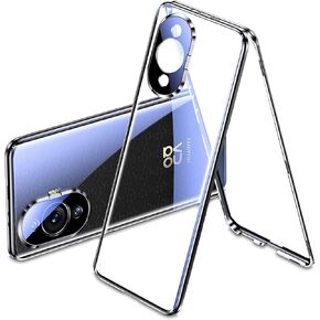 QUIETIP Case Compatible with Huawei nova 12S,Magnetic Body Metal Frame Double Sided Clear Tempered Glass Shockproof Cover,Black
