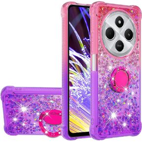for Xiaomi Redmi 14C 4G with Ring Kickstand, Girls Women Bling Cute Glitter Flowing Liquid Floating Sparkle Cover Gradient Quicksand Case for Xiaomi Redmi 14C 4G. JB-Purple Blue