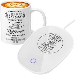 Uiifan Coffee Mug Warmer & Mug Set for Boss, Ceramic Mug and Smart Warmer Thermostat Coaster Maintain Temperature 120°F - 140°F for Boss Women Men Office Lady Manager Director Leader Coffee Milk Tea
