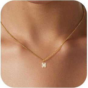 Gold Dainty Diamond Pendant Necklace for Women Simple 14K Gold Plated Paperclip Choker Necklaces Cute Minimalist Open Oval Necklaces Gold Jewelry for Women Gifts