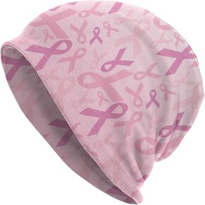 Breast Cancer Awareness Beanie Chemo Hat Cancer Headwear Knitted Hats Baggy Slouchy Scarf Cap for Adults Women Men