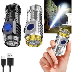 2Pcs Three-Eyed Monster Flashlight,German Three-Eyed Monster Mini Flash Super Power Flashlight,Pocket Flashlight,Mini Torch LED Flashlight,Thumb Sized Flashlight(Black+Silver)