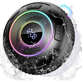 Bluetooth Shower Speaker, Portable Bluetooth Speaker with 360° HD Sound, RGB Lights, 10H Playtime, IPX7 Waterproof Wireless Speaker with Suction Cup and Mic, Shower Radio for Outdoor/Travel/Gifts/Gym