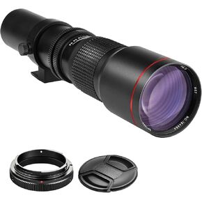 High-Power 500mm f/8 Manual Telephoto Lens for Nikon D500, D600, D610, D700, D750, D800, D810, D850, D3100, D3200, D3300, D3400, D3500, D5000, D5200, D5300, D5500, D5600, D7100, D7200, D7500 Black