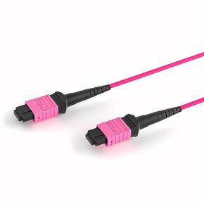 MPO Fiber Cable, Female to Female, 12 Fibers, OM4, Plenum (OFNP), 0.35dB Max, Magenta, MTP Compatible. Type A, 5m (16ft).
