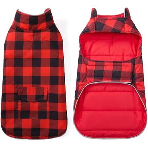 Geyecete Dog Winter Coat,Water Resistant Dog Jacket with Pocket/Leash Hole Soft Classic Plaid Basic Warm Dog Coat Jacket Winter Dog Clothes-Pink-S, Small
