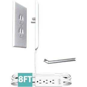 Sleek Socket No Shock Child & Pet Protector Outlet Concealer with Protective Cord Clips, Flat Extension Cord with 3 Outlets Power Strip (Safeguards Toddlers and Pets from Chewing Dangerous Cords)