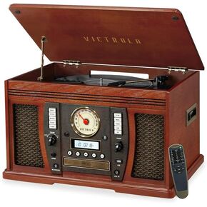 Victrola Aviator 8-in-1 Bluetooth Record Player & Multimedia Center with Built-in Stereo Speakers - 3-Speed Turntable, Vinyl to MP3 Recording, Wireless Music Streaming, Mahogany