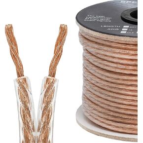 Cmple - 2 Conductor 16AWG Speaker Wire for Home Theater System, Amplifier, Car Audio Speaker Cable - 50 Feet, Clear