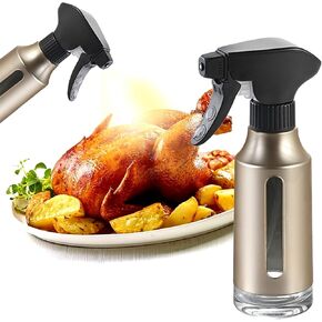 Oil Sprayer for Cooking,Stainless Steel Olive Oil Mister for Air Fryer Black Nozzel Dispenser Bottles Fat Reduction Glass Oil Control Spray Pot 6.35oz(180ml) Capacity