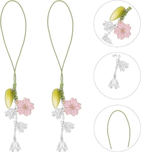 4Pcs Pink Flower Cell Phone Strap Flower Phone Charm, Cute Keychain Lanyard String Charm,Car Key Hanging Pendants Decor,Tulip Keychain String Ornament Cell Phone Charms for Purse Backpack Wallet in Saudi Arabia