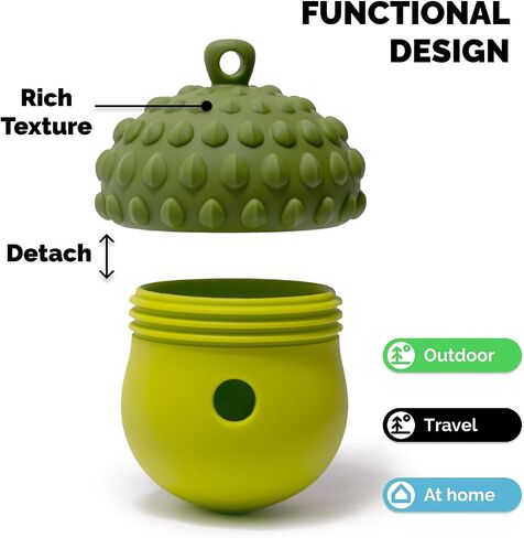 POPUPJOYS Dog Puzzle Toy Dispenser - Interactive Dog Toys for Large & Medium Breeds - Mental Stimulation Ball with Detachable Lid - Food-Grade Silicone Toy for Stress Reduction in Saudi Arabia