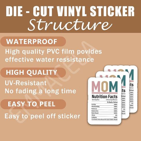 (3Pcs) Mom Nutrition Facts Sticker Retro Colors Mom Sticker Perfect for Moms Mama Mother Grandma Mother's Day – Waterproof Vinyl Decal For Book Laptops Phones Tumblers Water Bottles, Size 3 x 2.1 Inch in Saudi Arabia