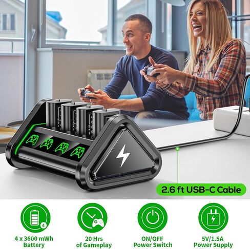 شاحن لحزمة بطارية وحدة تحكم Xbox One مع محطة شحن بطارية Xbox One قابلة لإعادة الشحن بقدرة 4 × 3600 مللي أمبير في الساعة لأجهزة Xbox Series X|S وXbox One S|X/Elite، وحزمة بطاريات لمجموعات ملحقات Xbox in Saudi Arabia