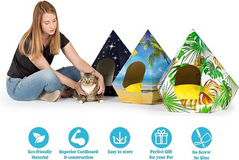 Eco-Friendly Cat Bed Teepee Very Sturdy Fits Large Rabbit And Cat At Any Size | Pillow Not Included in Saudi Arabia