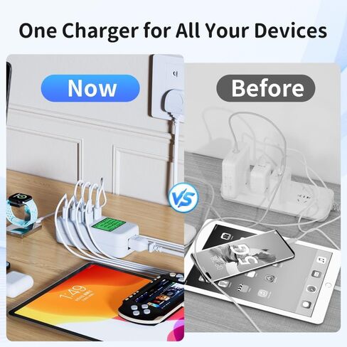 محطة شحن USB، شاحن سطح المكتب USB 60 وات/12 أمبير، 8 منافذ USB، شاشة LCD لشحن أجهزة متعددة، شاحن حائط، متوافق مع الهواتف المحمولة، الأجهزة اللوحية، سماعات الرأس، وحدة التحكم في الألعاب والمزيد (أسود) in Kuwait