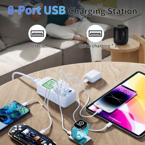 محطة شحن USB، شاحن سطح المكتب USB 60 وات/12 أمبير، 8 منافذ USB، شاشة LCD لشحن أجهزة متعددة، شاحن حائط، متوافق مع الهواتف المحمولة، الأجهزة اللوحية، سماعات الرأس، وحدة التحكم في الألعاب والمزيد (أسود) in Kuwait