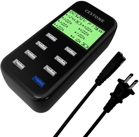 USB Charging Station,60W/12A 8-Port USB Desktop Charger, LCD Display for Multiple Devices Charging,Wall Charger,Compatible with Mobile Phones,Tablets, Headphones,Game Controller and More (Black) in Saudi Arabia